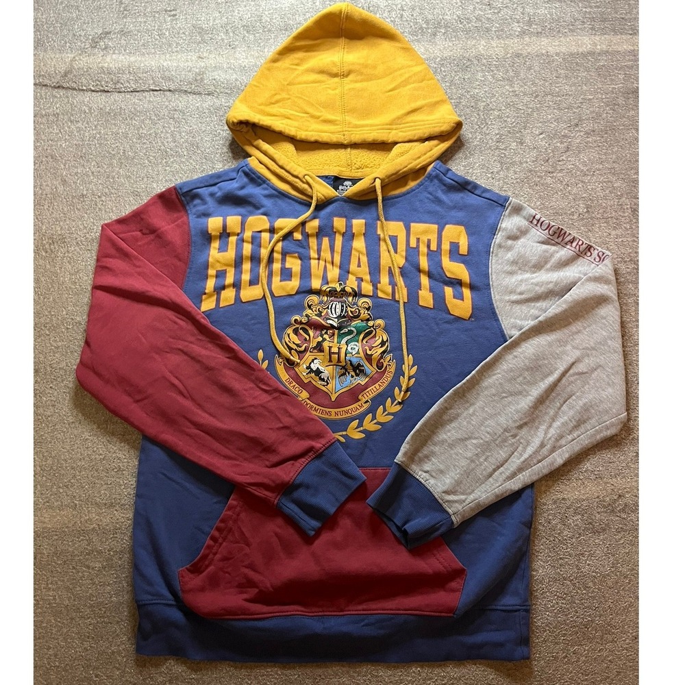 Harry Potter Hogwarts Colorblock Hoodie Sweatshirt Blue Yellow Small